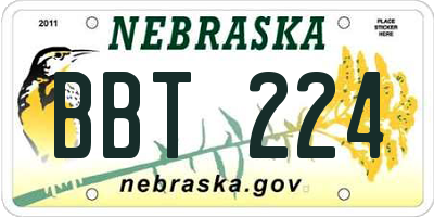 NE license plate BBT224