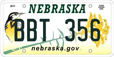 NE license plate BBT356