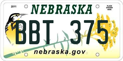 NE license plate BBT375