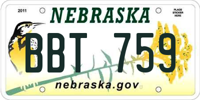 NE license plate BBT759