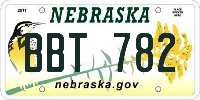 NE license plate BBT782