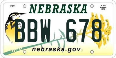 NE license plate BBW678