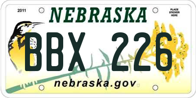 NE license plate BBX226