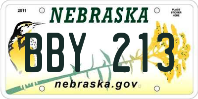 NE license plate BBY213