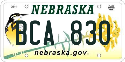 NE license plate BCA830
