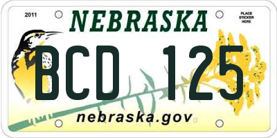 NE license plate BCD125