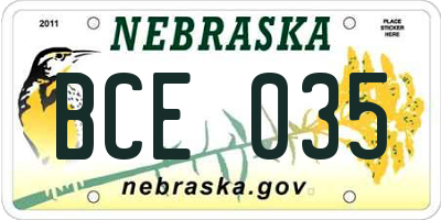 NE license plate BCE035