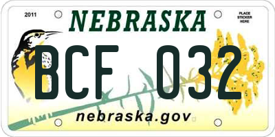 NE license plate BCF032