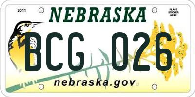 NE license plate BCG026