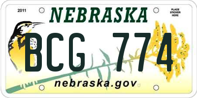 NE license plate BCG774