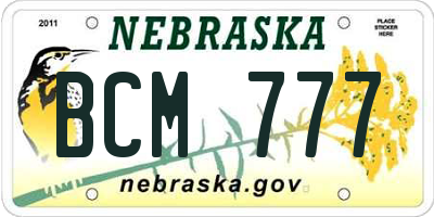 NE license plate BCM777