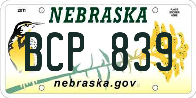 NE license plate BCP839