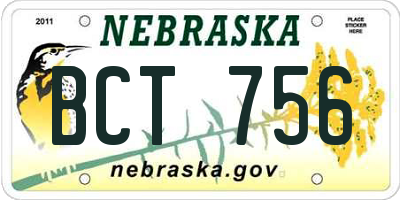NE license plate BCT756