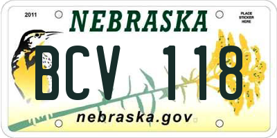NE license plate BCV118