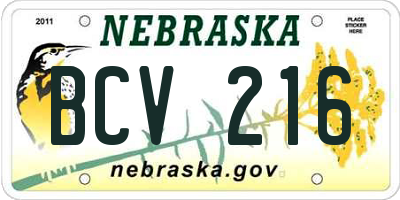NE license plate BCV216