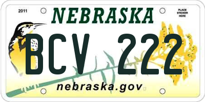 NE license plate BCV222
