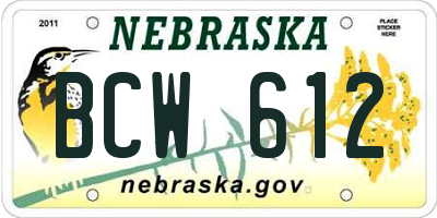 NE license plate BCW612
