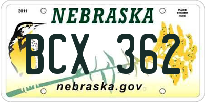 NE license plate BCX362