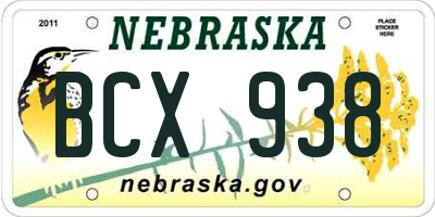 NE license plate BCX938