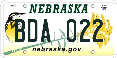 NE license plate BDA022