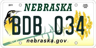 NE license plate BDB034