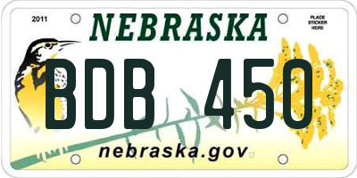 NE license plate BDB450