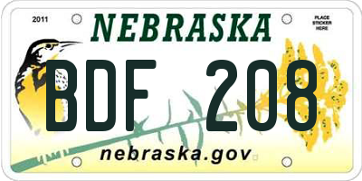 NE license plate BDF208