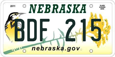 NE license plate BDF215