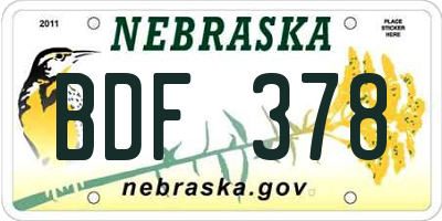 NE license plate BDF378