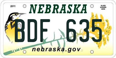 NE license plate BDF635