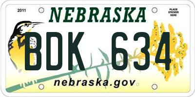 NE license plate BDK634