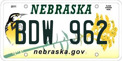 NE license plate BDW962