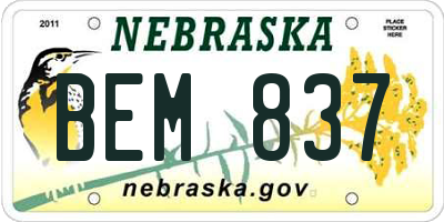 NE license plate BEM837