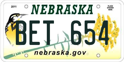 NE license plate BET654