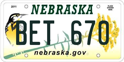 NE license plate BET670