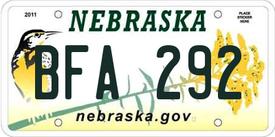 NE license plate BFA292