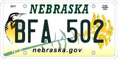 NE license plate BFA502