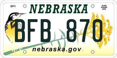 NE license plate BFB870