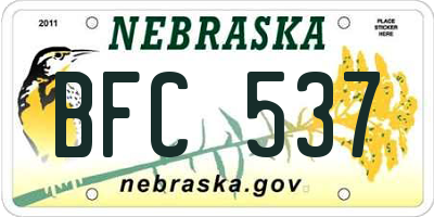 NE license plate BFC537