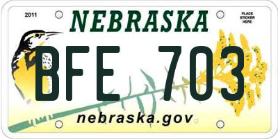 NE license plate BFE703