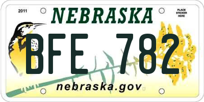 NE license plate BFE782