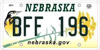 NE license plate BFF196