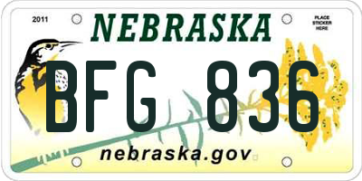 NE license plate BFG836