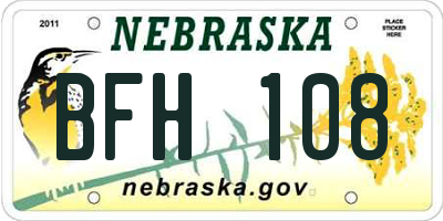 NE license plate BFH108