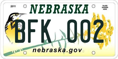 NE license plate BFK002