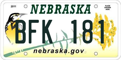 NE license plate BFK181