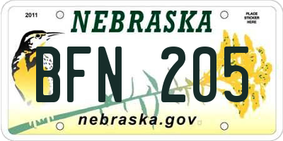 NE license plate BFN205