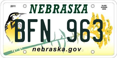 NE license plate BFN963