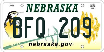 NE license plate BFQ209