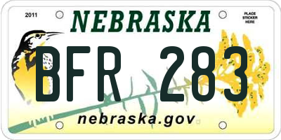 NE license plate BFR283